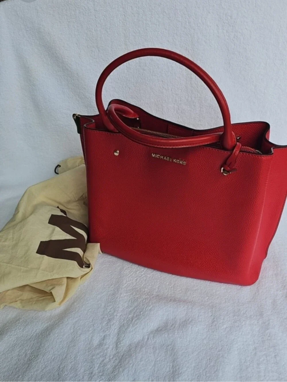 Michael Kors Red Pebbled Leather Satchel Tote Bag Handbag